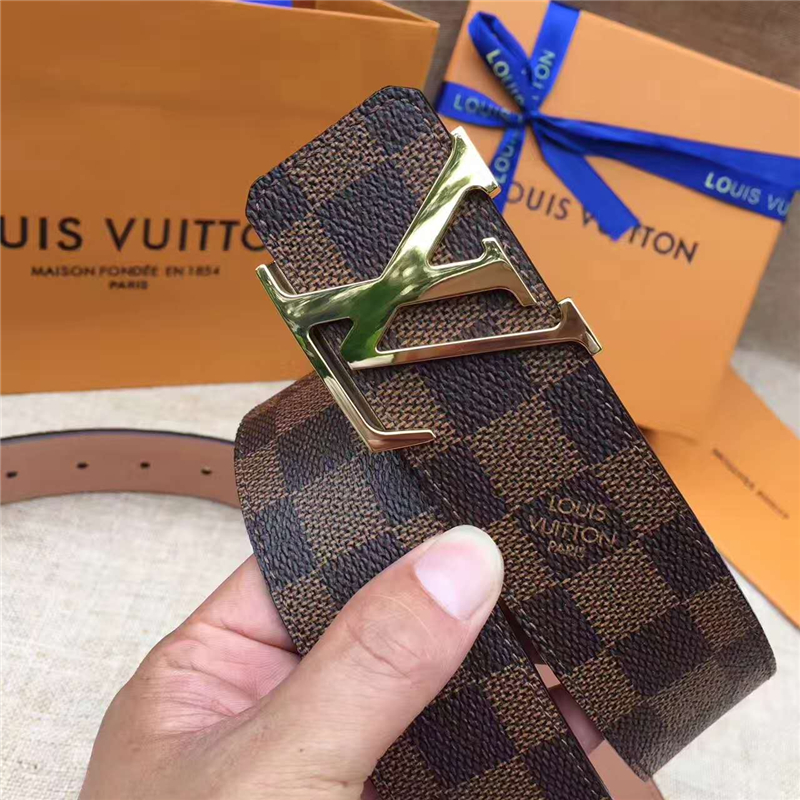 Louis vuitton 路易威登 皮帶 新包裝 進口皮 手工縫線 棋盤格啡色金扣