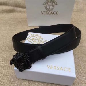 Versace 范思哲 2017新款皮帶 美杜莎扣頭 光滑皮 男士腰帶 黑色