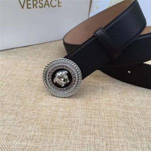 Versace 范思哲 2017新款皮帶 美杜莎扣頭 鑲鉆 荔枝紋腰帶 銀色扣