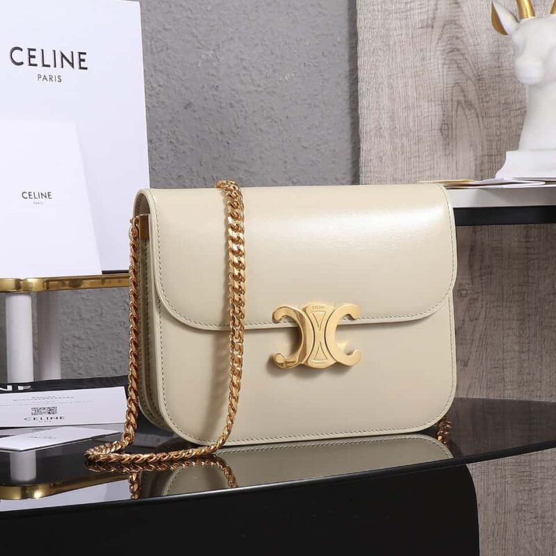 CELINE 23s秋冬新品｜COLLEGE TRIOMPHE亮澤牛皮革鏈條手袋編號：113583 凱旋門秋季新款