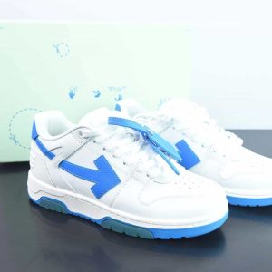 OFF-WHITE Out Of Office 系列低幫復古百搭休閑運動板鞋“皮革白藍箭頭”