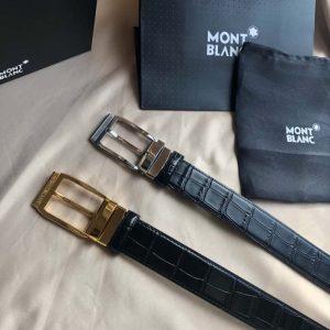 MONTBLANC萬寶龍 3.5cm精致針式金屬扣 頭層牛皮腰帶