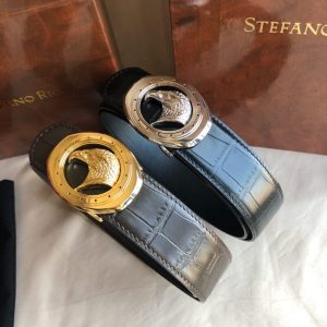 Stefano Ricci 史蒂芬 精鋼鷹頭扣 3.8cm鱷魚紋腰帶