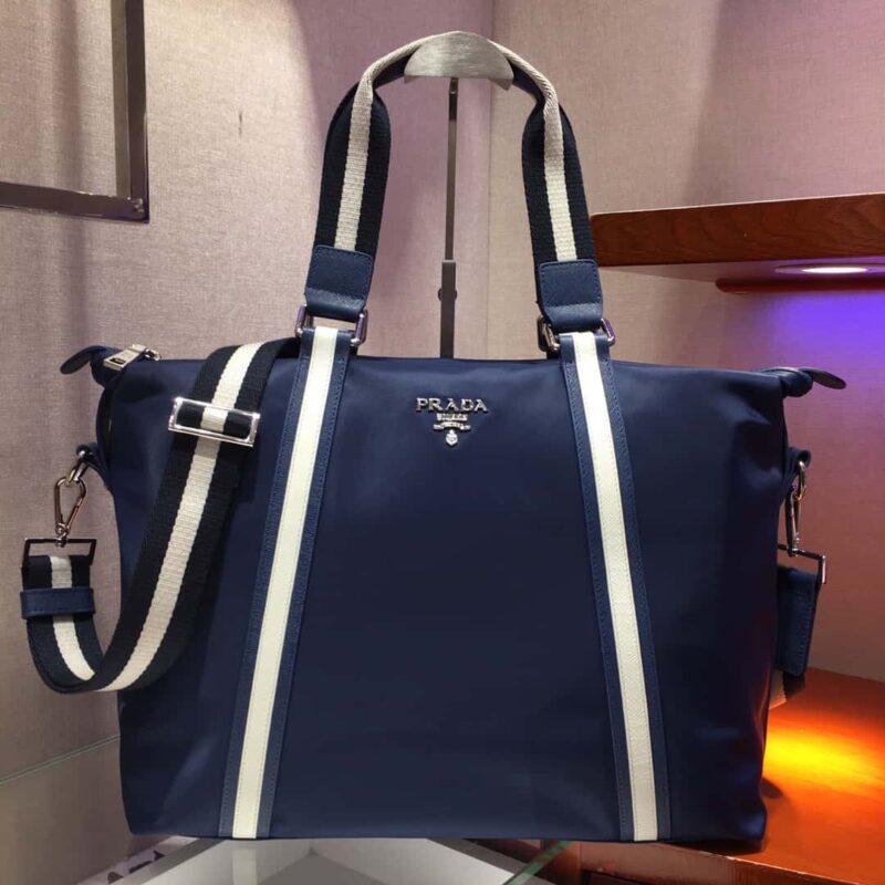 PRADA 進口降落傘佈料＋進口牛皮 手提包 2096藍