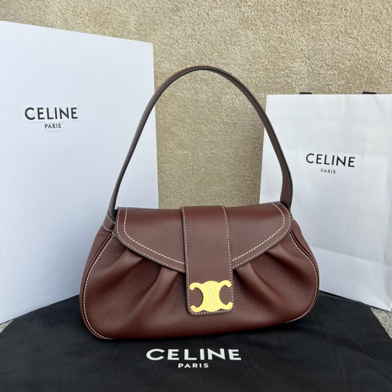 CELINE POLLY中號柔軟牛皮革手袋 115633棗紅色